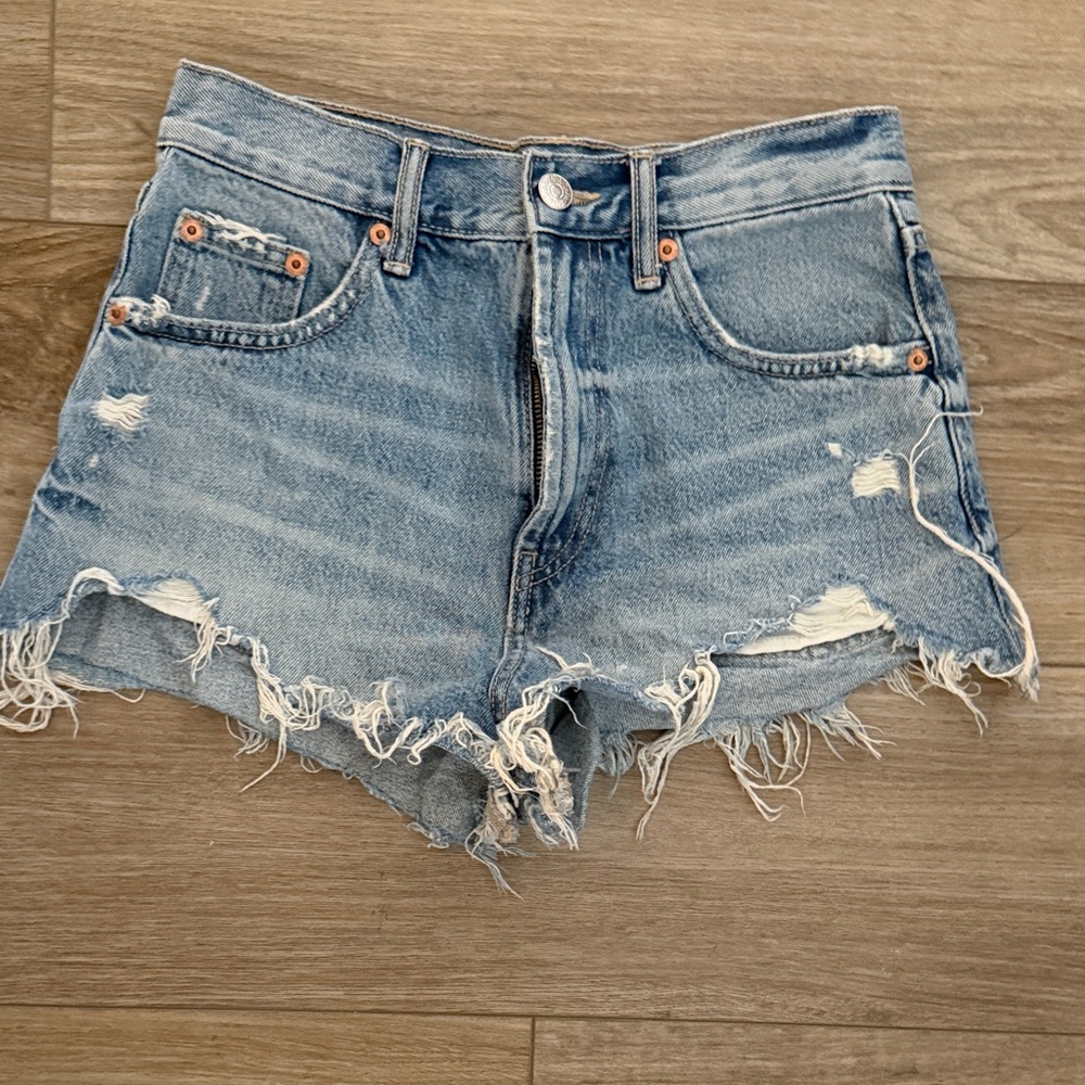 Zara Light Blue Distressed Jean Shorts